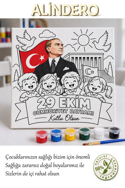 29 ekim cumhuriyet bayramı Atatürk temalı tuval boyama seti 20x20 cm çocuklar için etkinlik aktivite