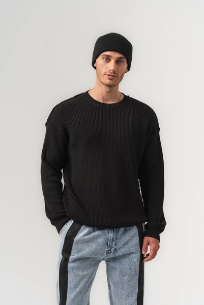 go gang own Reverse Selanik Knitted Reverse Stitch Crew Neck Men's Sweater