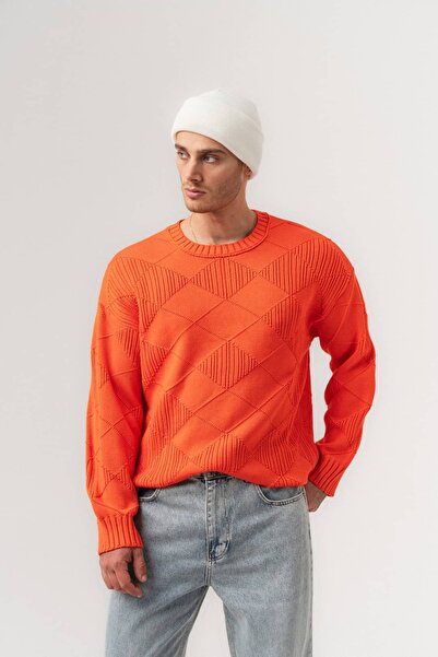 go gang own Facet Selanik Knitted Geometric Patterned Crew Neck Knitwear Men'...