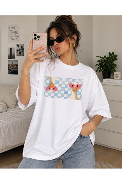 donamod Women'S/Unisex Animal Oversize Colorful Printed Basic White T-Shirt