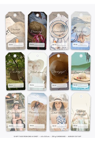 OEM Gift Tags Set Holiday Mood, 12 pieces, Cardboard 250g, 4.6x8.8 cm