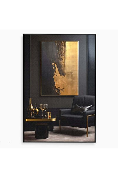 Luxcanva Tablou Canvas Auriu Abstract 70x100 cm cu Rama Negru Decor Gold Negru