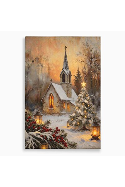 Luxcanva Tablou Canvas Biserica De Craciun 40x60 cm pe Sasiu Lemn Lacas Iarna...