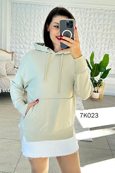 İnce Topuk Kangaroo Pocket Hooded 2 Thread Sweatshirt 7K023