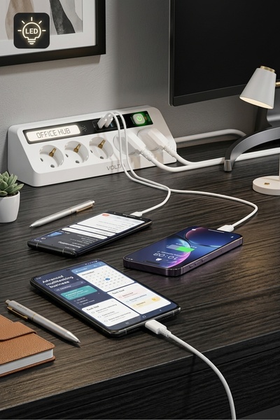 Mmctech 5’li Akım Korumalı Priz 2500w 2 Usb + 2 Type-c Hızlı Şarj Led Gece Lambalı Dokunmatik Beyaz