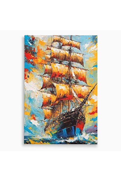 Luxcanva Tablou Canvas Corabie In Vant 50x70 cm pe Sasiu Lemn Velier Mare Ancora