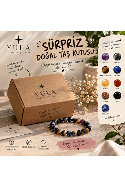 YULA Sürpriz Doğal Taş Bileklik Kutusu – 1 Adet Gizemli Doğal Taş Bileklik – Hediye Kutulu