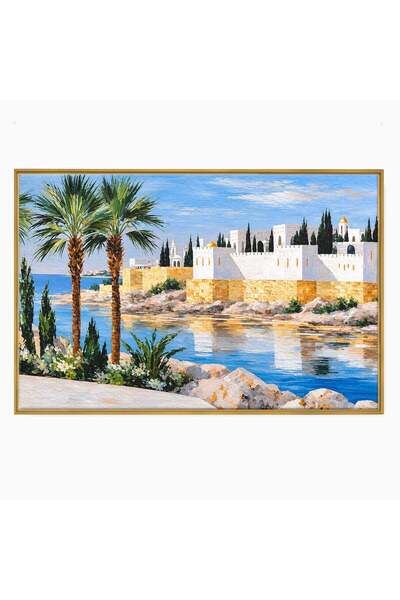 Luxcanva Tablou Canvas Peisaj Mediteranean 120x80 cm cu Rama Auriu Peisaj Mar...