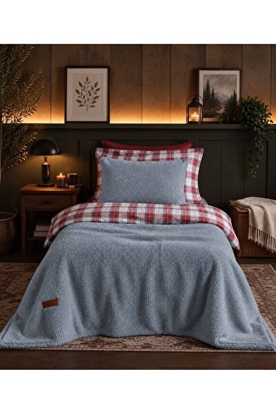BAYBAYANAY Single Ice Blue Bedspread Set Sherpa Wool Effect/Double-Sided Use/...