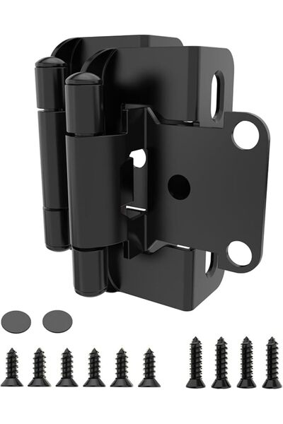 KASTWAVE 10 Pack Matte Black Semi Wrap Around Cabinet Hinges, 1/2 inch Overla...