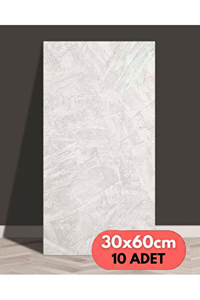 Bien Home 10 Adet, Yüksek Kalite Kabartmalı Dokulu Beyaz Tonlarında Gerçek Duvar Hissi Modern Beton Görünüm Desenli Pvc Mat Panel Kendinden Yapışkanlı Duvar Kaplaması Mat-5001, 30x60 CM
