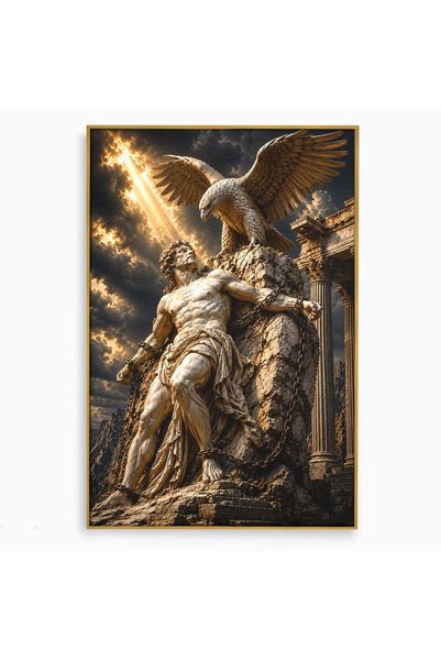 Luxcanva Tablou Canvas Prometeu Si Vulturul 80x120 cm cu Rama Auriu Mitologie...