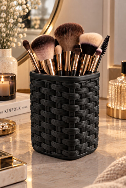 Belupa Basket Textured Decorative Makeup Brush Holder Organizer Pen Holder 13 cm