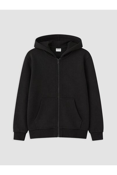 LC Waikiki Lcw Kids Black Hooded Boy Zip-Up Sweatshirt
