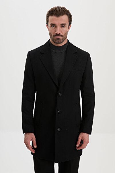 Mcr Straight Slim Fit Classic Wool Men's Coat Black - 21346.26K