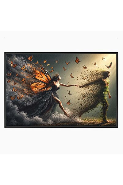 Luxcanva Tablou Canvas Dansul Fluturilor 70x50 cm cu Rama Negru Fantezie Tran...