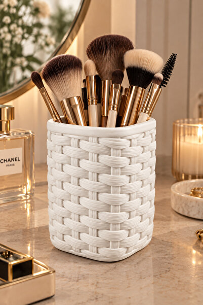 Belupa Basket Textured Decorative Makeup Brush Holder Organizer Pen Holder 13 cm