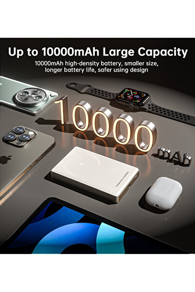 CHOETECH Ultra-Thin Magnetic Power Bank 10000mAh, MagSafe-Compatible Wireless Charger for iPhone, White B739
