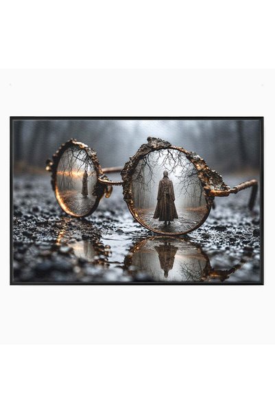 Luxcanva Tablou Canvas Reflexie Misterioasa 120x80 cm cu Rama Negru Ochelari ...