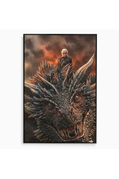 Luxcanva Tablou Canvas Dragon In Zbor 70x100 cm cu Rama Negru Daenerys Fantez...