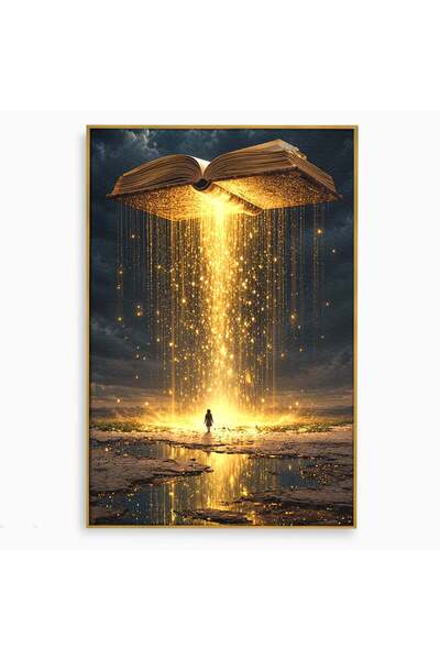 Luxcanva Tablou Canvas Cartea Magica 40x60 cm cu Rama Auriu Fantezie Lumina Cer