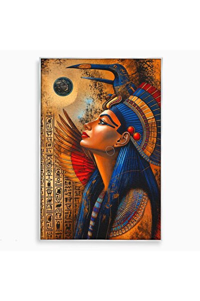 Luxcanva Tablou Canvas Privirea Zeitei Egiptene 70x100 cm cu Rama Argintiu Eg...