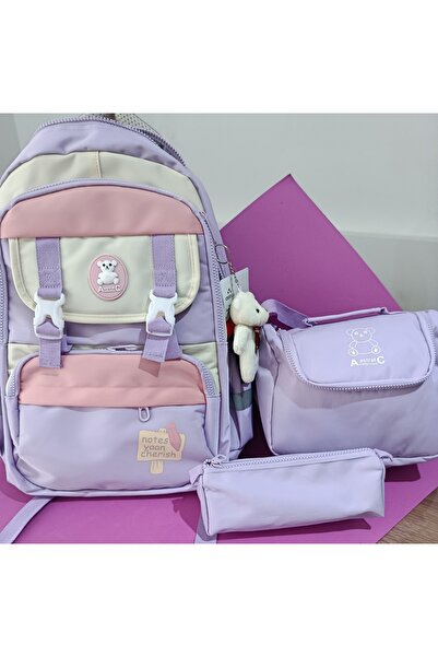 Gülcan tasarım. (A collection C). 3 lü okul çanta seti. Çanta, alüminyum folyolu beslenme çantası, kalemlik.