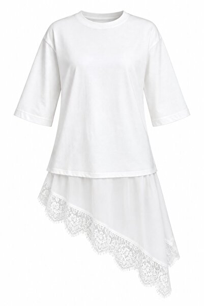 Laluvia White Asymmetrical Lace Blouse - 2Y0771