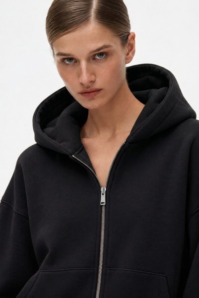 The Champ Clothing طقم رياضي نسائي قصة فضفاضة باللون الأسود - بسحاب، بغطاء رأس ، أرجل واسعة، مبطن بالصوف خيوط شيرلينغ قصة فضفاضة