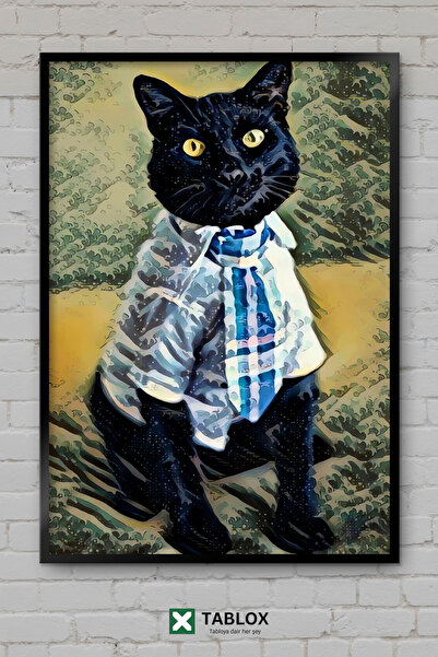 tablomaxtbx Crna mačka u snegu Crna mačka Sneg Zimski umetnički poster Uramlj...