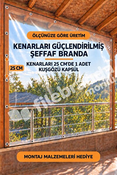 Morilu ŞEFFAF Balkon Kapama Perdesi, MONTAJ Malzemeli KUŞGÖZLÜ Halatlı Kenar,...