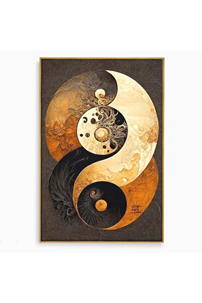 Luxcanva Tablou Canvas Yin Si Yang 40x60 cm cu Rama Auriu Abstract Cercuri Arta