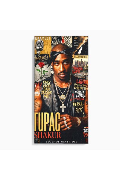 Luxcanva Tablou Canvas Portret Tupac Shakur 60x120 cm cu Rama Argintiu Muzici...