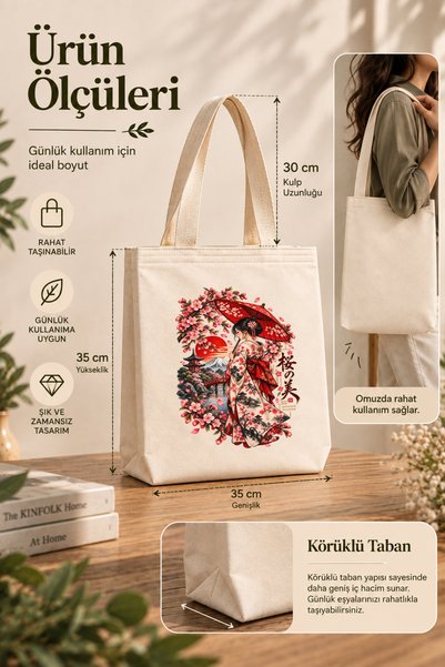renkli izler atölyesi Canvas Tote Bag |   Art Series |   The Silence of Sakura |   Japanese Style Printed Tote Bag
