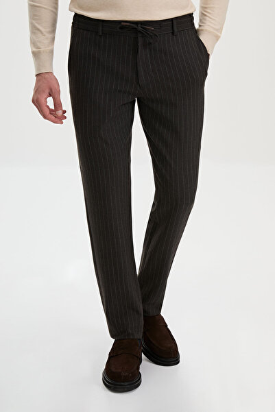 Mcr Striped Slim Fit Jogger Wool Blend Men's Trousers Brown - 38394.26K