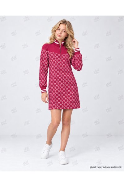 Minimoda Kids Rochie pentru fete tinere cu mâneci lungi și jumătate de fermoar