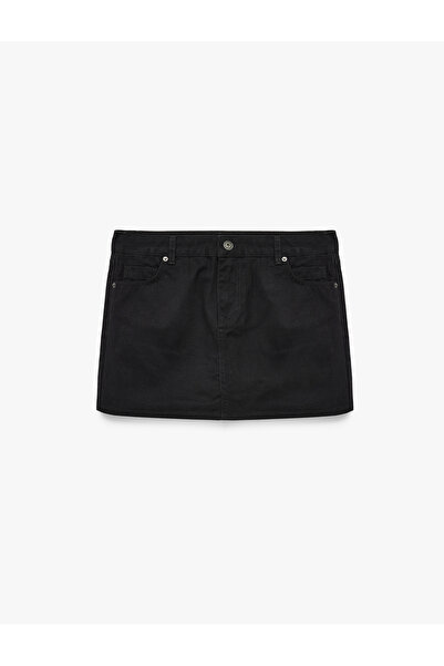 Koton Pamuklu Normal Bel Cepli Mini Denim Şort Etek