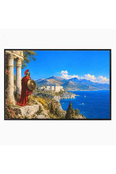 Luxcanva Tablou Canvas Strajer Grec Antic 100x70 cm cu Rama Negru Grecia Peis...
