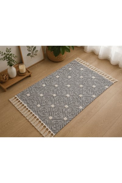 Generic Geometric Decorative Rug with Gray Tassels 60X90 cm for an Elegant Touch in Your Home