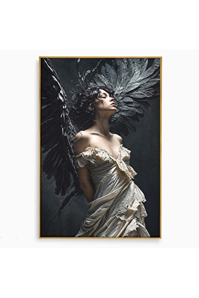 Luxcanva Tablou Canvas Ingerul Intunecat 100x150 cm cu Rama Auriu Aripi Elega...