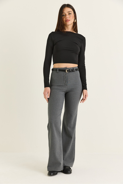 Bianco Lucci Women's Anthracite High Waist Spanish Leg Fabric Trousers 8062 6...