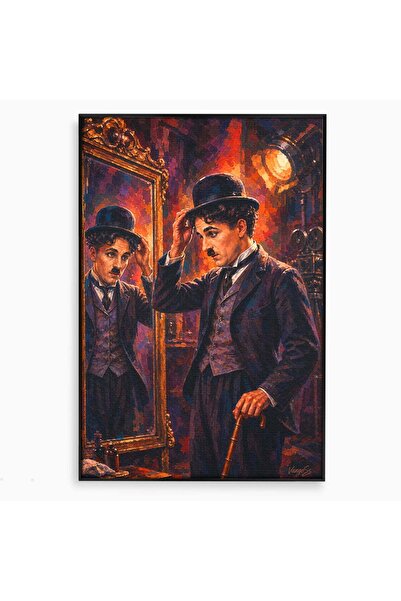 Luxcanva Tablou Canvas Reflexia Lui Chaplin 40x60 cm cu Rama Negru Charlie Re...