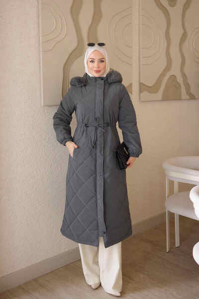 İmajButik معطف نوفا طويل مبطن بسحّاب وغطاء رأس مزود بسحّاب