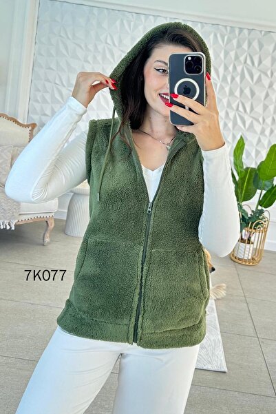 İnce Topuk Hooded Plush Vest 7K077