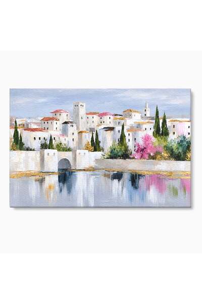 Luxcanva Tablou Canvas Oras Mediteranean Pe Malul Ape 150x100 cm pe Sasiu Lem...