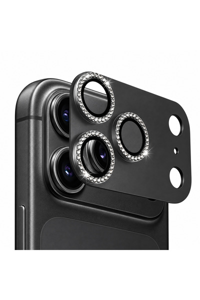 Nezih Case iPhone 18 Pro ile Uyumlu Titanyum Kaplama Tam Kaplayan Taşlı Kamer...