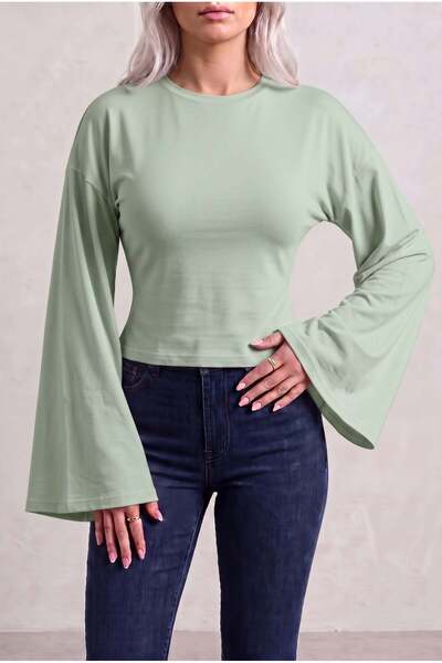 Teenage Millionaire Women's çağla green crew neck waist-fitted women's spanis...