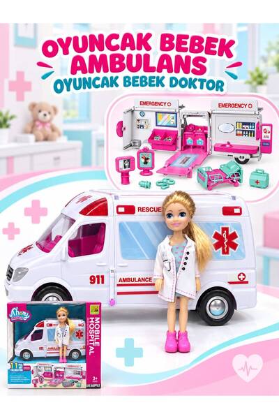 afreyz oyuncak Oyuncak Bebek Doktor ve Açılabilir Ambulans Hastane Oyun Seti ...