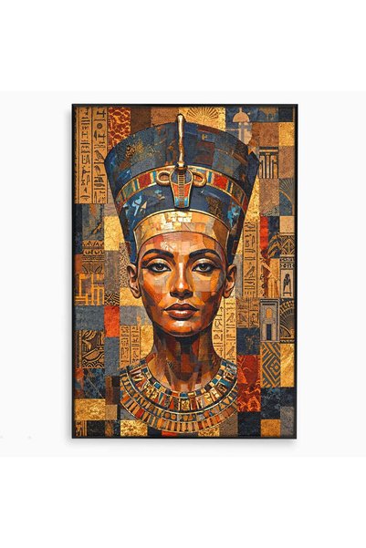Luxcanva Tablou Canvas Regina Nefertiti 40x60 cm cu Rama Negru Egipt Portret ...