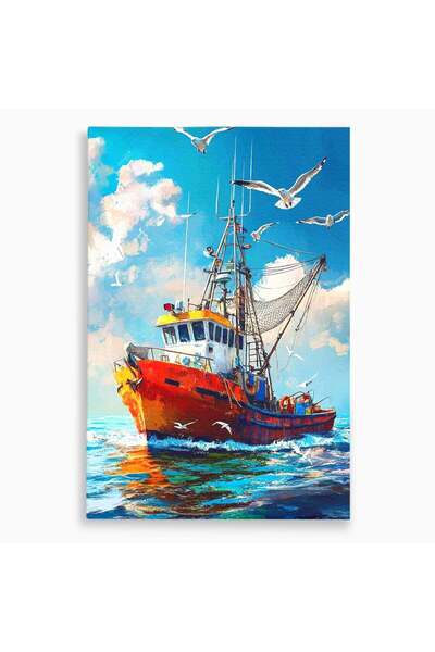 Luxcanva Tablou Canvas Vaporul Pescarilor 40x60 cm pe Sasiu Lemn Pescador Pes...